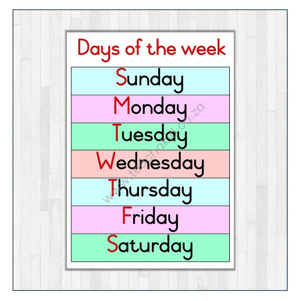 Days of the week (printed)