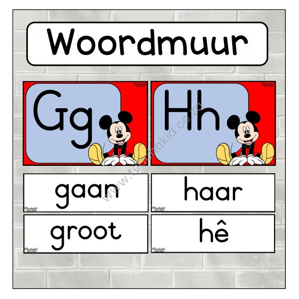 Mickey Mouse Afrikaans Word Wall (PDF)