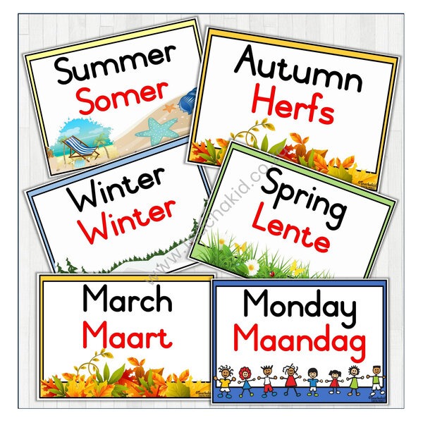 Months, Days, Seasons Bilingual Poster Set (PDF)