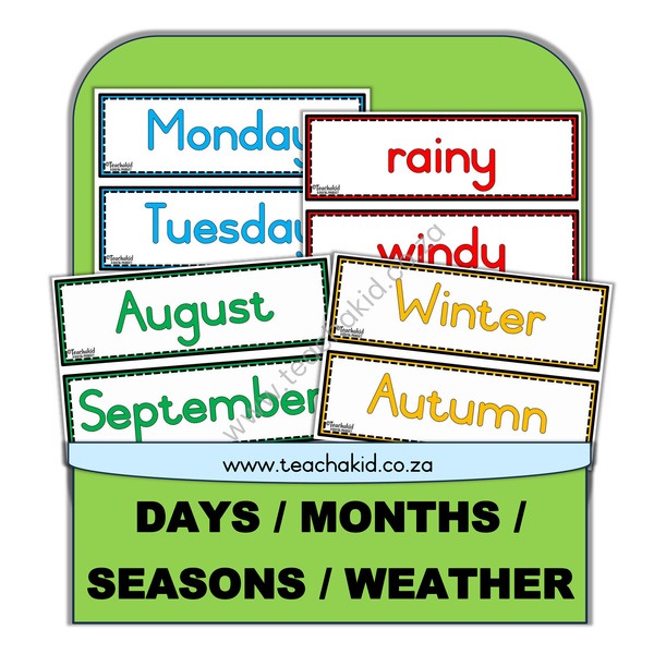 Days Months Seasons Weather Flash cards (PDF)
