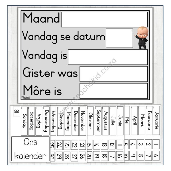 Boss Baby grey Afrikaans Class Calendar (PDF)