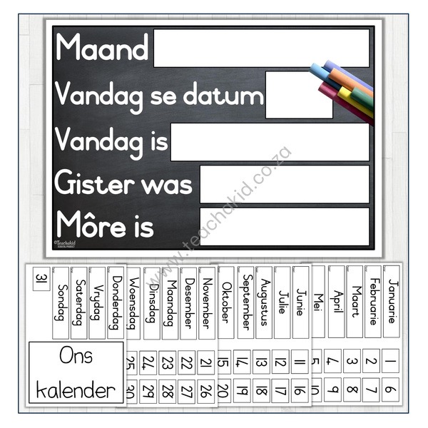 Chalkboard Afrikaans Class Calendar (PDF)