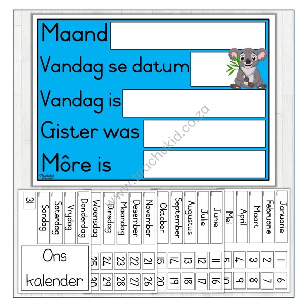 Koala Afrikaans Class Calendar (PDF)