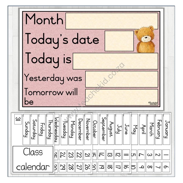 Teddy Bear English Class Calendar (PDF)