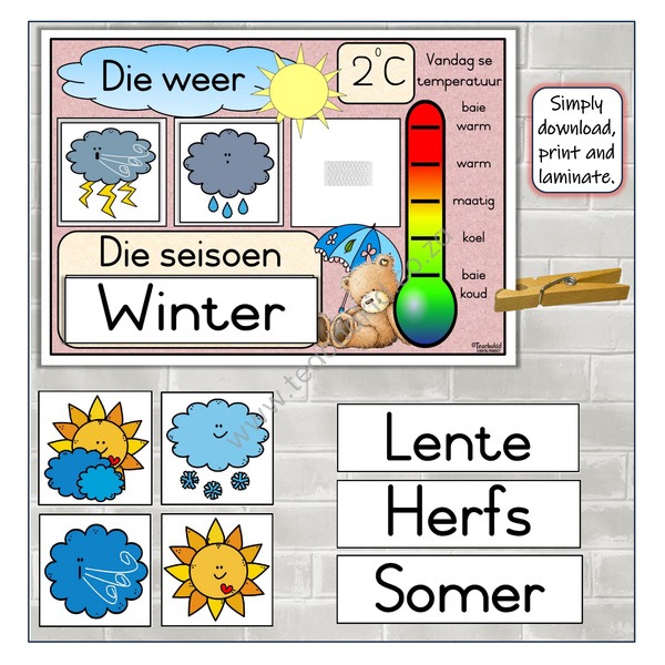 Teddy Bear Afrikaans Weather Chart (PDF)