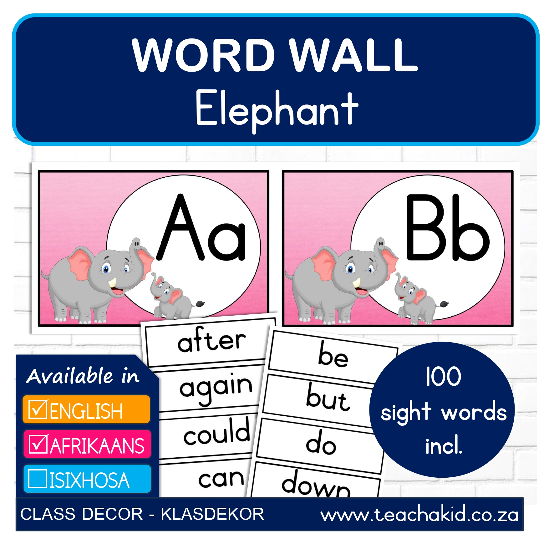 Word Wall Elephant-Olifant (digital)