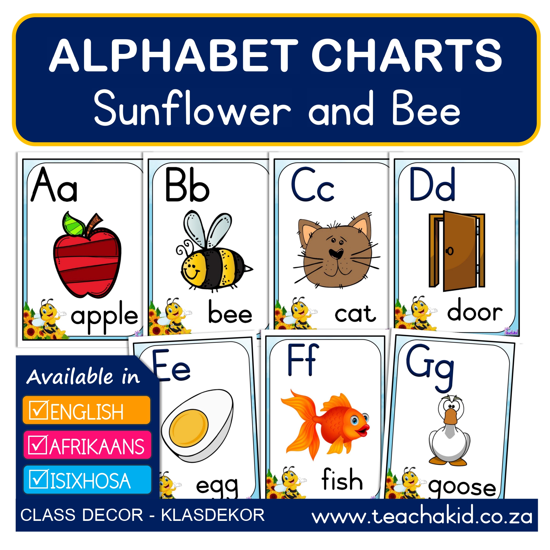 Alphabet Sunflower and bee-Sonneblom en bytjie